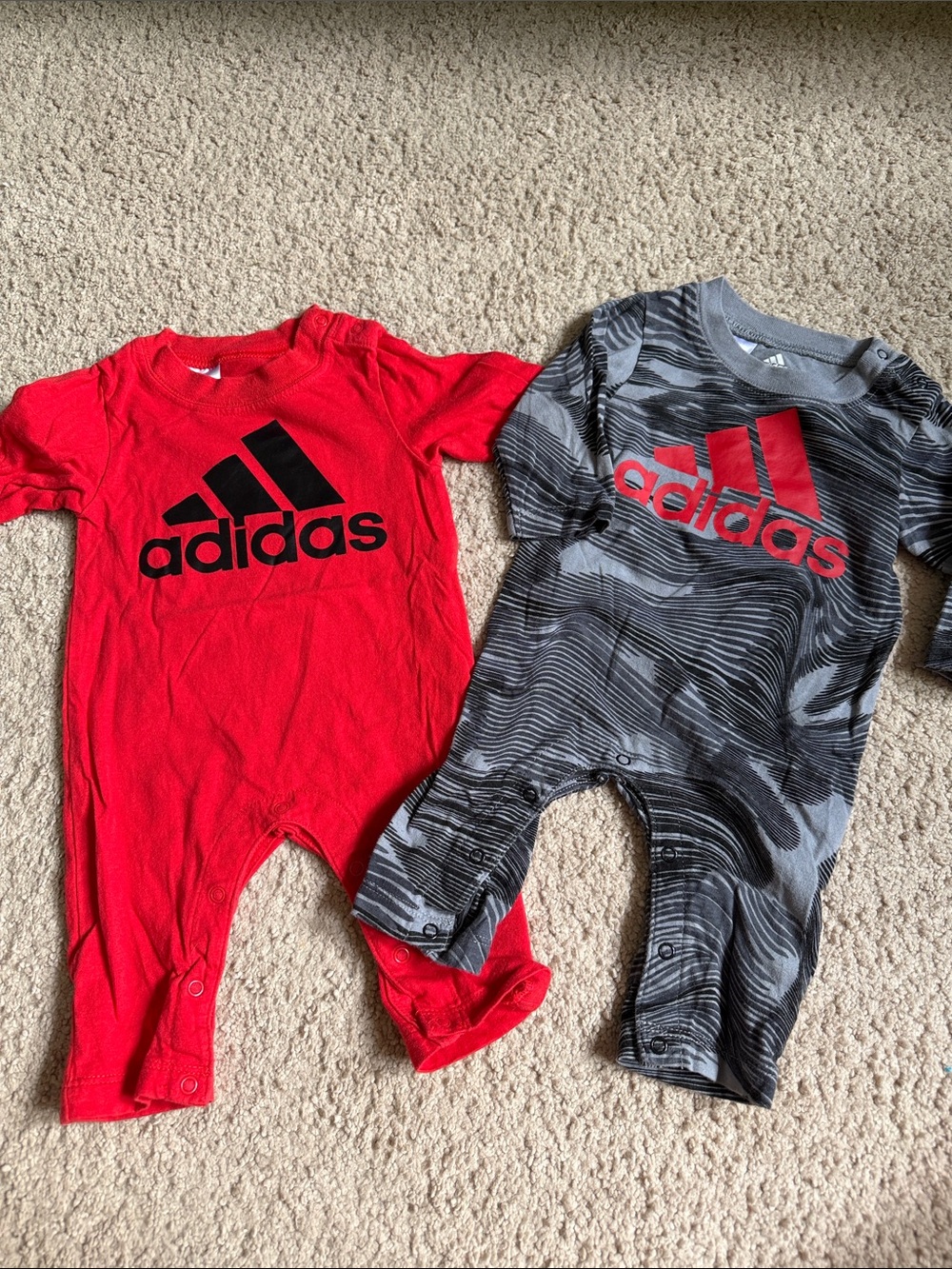adidas Baby Red and grey Logo One-Piece Romper size 3 months